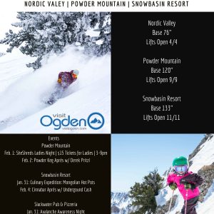 Snow report for Snowbasin, Powder Mountain, and Nordic Valley